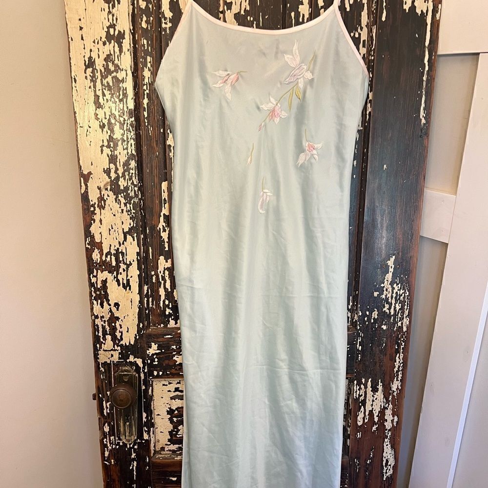 Vintage Natori Classics Ice Blue Floral Slip Lingerie.  Size XS.